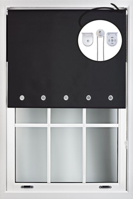 Furnished Black Blackout Roller Blinds with Chrome Round Eyelets & Metal Fittings - Size: 110 cm width x 165 cm drop - image 1