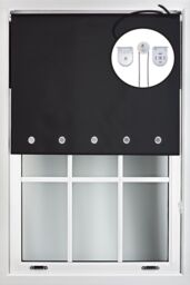 Furnished Black Blackout Roller Blinds with Chrome Round Eyelets & Metal Fittings - Size: 110 cm width x 165 cm drop - thumbnail 1