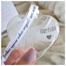 Amaya Rose Ltd In Memory of BROTHER Feather Heart Bauble Gift Boxed in Clear - thumbnail 2