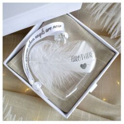 Amaya Rose Ltd In Memory of BROTHER Feather Heart Bauble Gift Boxed in Clear - thumbnail 5