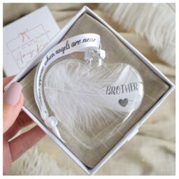 Amaya Rose Ltd In Memory of BROTHER Feather Heart Bauble Gift Boxed in Clear - thumbnail 1