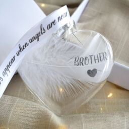 Amaya Rose Ltd In Memory of BROTHER Feather Heart Bauble Gift Boxed in Clear - thumbnail 4