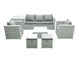 Fimous 7 Seater Rattan Garden Furniture Set with 3 Seater Sofa 2 Chair Square Coffee Table 2 Small Footstools Side Table Light Grey Mixed - thumbnail 1