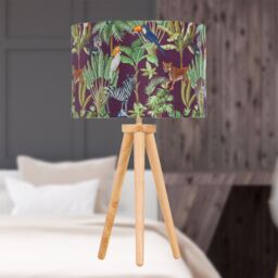 First Choice Lighting Set of 2 Light Oak Table Lamp Bedside Lights with Safari Velvet Shades in Brown - thumbnail 6