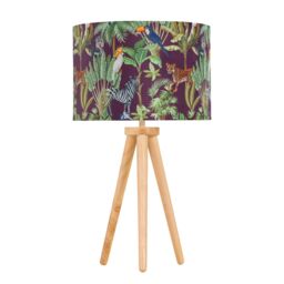 First Choice Lighting Set of 2 Light Oak Table Lamp Bedside Lights with Safari Velvet Shades in Brown - thumbnail 2