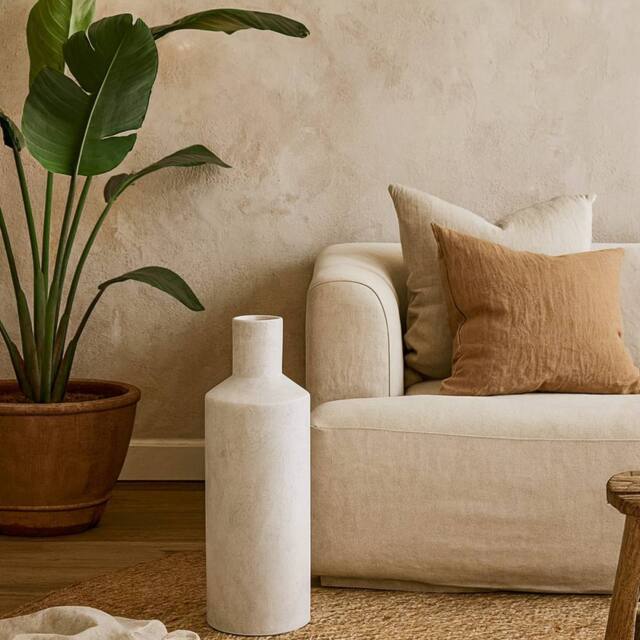Wyld Haus Terra White Large Stoneware Textured Bottle Vase in Stone - image 1