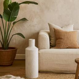 Wyld Haus Terra White Large Stoneware Textured Bottle Vase in Stone - thumbnail 1