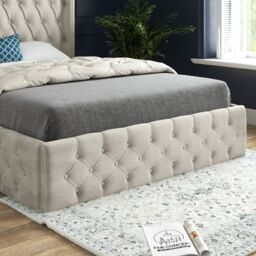 KDMD Wayno Straight Winged Upholstered Soft Velvet Designer Bed Frame in Cream - Size: Double - thumbnail 4