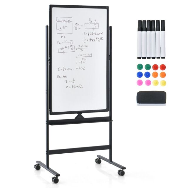 Costway Double-Sided Magnetic Rolling Erase Board Mobile Whiteboard W/ Marker in Black - image 1