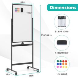 Costway Double-Sided Magnetic Rolling Erase Board Mobile Whiteboard W/ Marker in Black - thumbnail 2