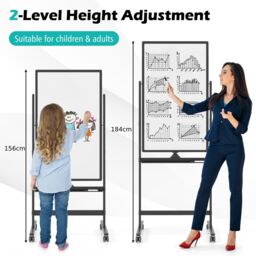 Costway Double-Sided Magnetic Rolling Erase Board Mobile Whiteboard W/ Marker in Black - thumbnail 4