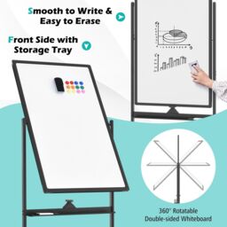 Costway Double-Sided Magnetic Rolling Erase Board Mobile Whiteboard W/ Marker in Black - thumbnail 3