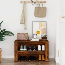 Berkfield Home Shoe Rack Smoked Oak 75x35x45 cm Engineered Wood in Brown - Size: 75 x 35 x 45 cm - thumbnail 3