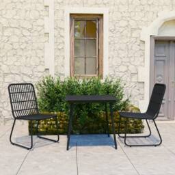 Berkfield Home Sturdy 3 Piece Outdoor Dining Set Poly Rattan & Glass in Black - thumbnail 2