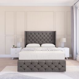 "Sloomy Luthor Naples Wingback Bed Set, No Drawers & 54"" Floor Standing Headboard in Dark Grey - Size: King" - thumbnail 2