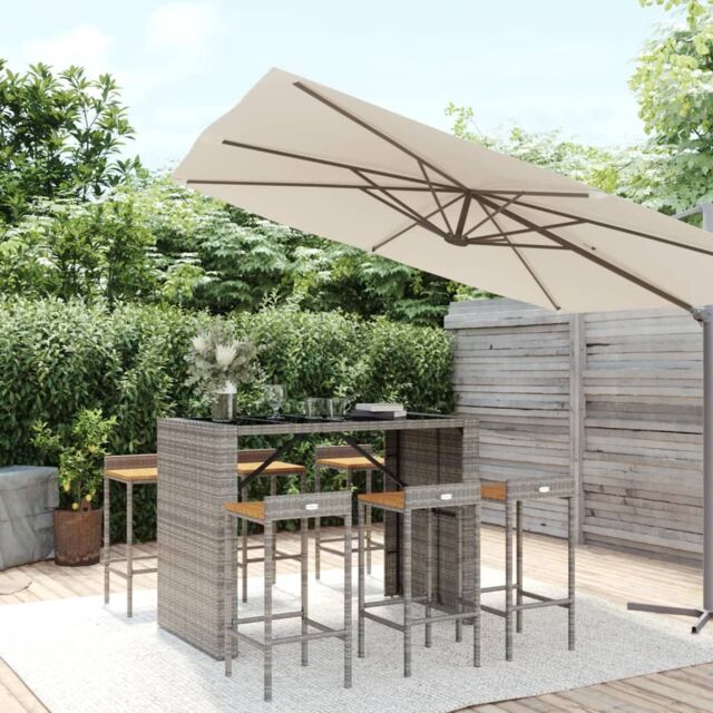 Berkfield Home 7 Piece Garden Bar Set Grey Poly Rattan& Solid Wood Acacia - image 1