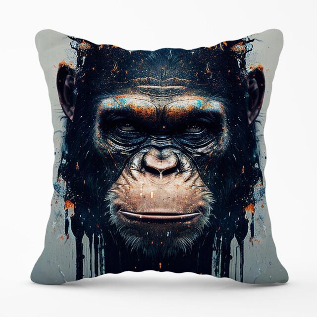 Warren Reed - Designer Gorilla Face Splashart Outdoor Cushion in Brown - Size: 45 cm x 45 cm - image 1