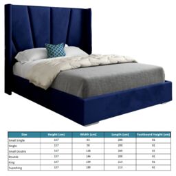 KDMD Cocoon Wide Curved Winged Upholstered Soft Velvet Designer Bed Frame in Blue - Size: Double - thumbnail 6