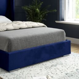 KDMD Cocoon Wide Curved Winged Upholstered Soft Velvet Designer Bed Frame in Blue - Size: Double - thumbnail 5