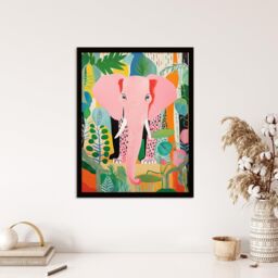 "Wee Blue Coo Wall Art Print Pink Elephant Jungle Animal Fun Multi Living Room Framed - Size: W12"" x H16""" - thumbnail 4