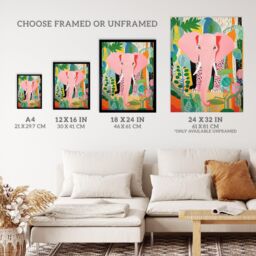 "Wee Blue Coo Wall Art Print Pink Elephant Jungle Animal Fun Multi Living Room Framed - Size: W12"" x H16""" - thumbnail 3