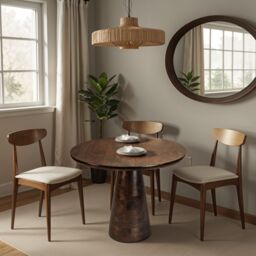 IH Design Natural Solid Dark Mango Wood Round Dining Table in Dark Brown - thumbnail 7