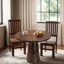 IH Design Natural Solid Dark Mango Wood Round Dining Table in Dark Brown
