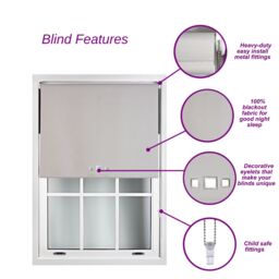 Furnished Dark Grey Blackout Roller Blinds with Triple Square Eyelets & Metal Fittings - Size: 150 cm width x 210 cm drop - thumbnail 2