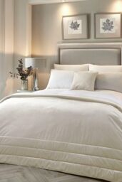 Laurence Llewelyn-Bowen 'Chic' Luxury Soft Velvet Frame Stitched Warm & Cosy Bedspread in Ivory