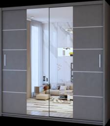 Sliding Wardrobes 4U Eden Double Mirror Sliding Door Wardrobe 150cm X 217cm in Grey - Size: 150 cm X 217 cm - thumbnail 2