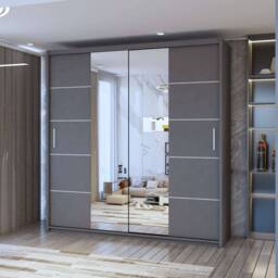 Sliding Wardrobes 4U Eden Double Mirror Sliding Door Wardrobe 150cm X 217cm in Grey - Size: 150 cm X 217 cm