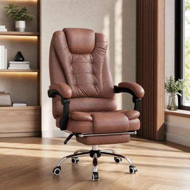 STILVORA Massage Office Chair with Heat, Reclining & Footrest in Brown - image 1