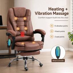 STILVORA Massage Office Chair with Heat, Reclining & Footrest in Brown - thumbnail 6