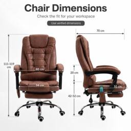 STILVORA Massage Office Chair with Heat, Reclining & Footrest in Brown - thumbnail 4