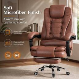 STILVORA Massage Office Chair with Heat, Reclining & Footrest in Brown - thumbnail 5