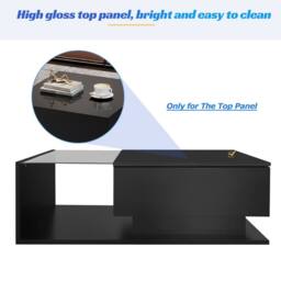Merax High Gloss LED Coffee Table, Sofa Table with Glass Shelf & Drawer in Black - thumbnail 7