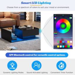 Merax High Gloss LED Coffee Table, Sofa Table with Glass Shelf & Drawer in Black - thumbnail 6
