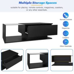 Merax High Gloss LED Coffee Table, Sofa Table with Glass Shelf & Drawer in Black - thumbnail 8