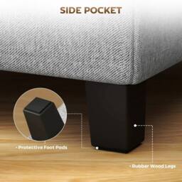 Wyld Haus Light Grey Linen Look Compact Square Footstool Side Pocket Black Legs - thumbnail 7