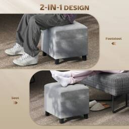 Wyld Haus Light Grey Linen Look Compact Square Footstool Side Pocket Black Legs - thumbnail 4