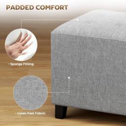 Wyld Haus Light Grey Linen Look Compact Square Footstool Side Pocket Black Legs - thumbnail 6