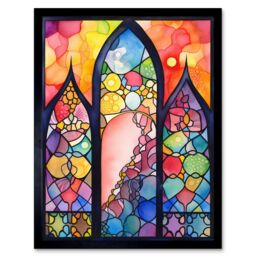 "Artery8 Wall Art Print Stained Glass Window Folk Art Abstract Art Framed in Black - Size: W12"" x H16""" - thumbnail 1