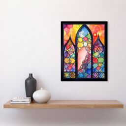 "Artery8 Wall Art Print Stained Glass Window Folk Art Abstract Art Framed in Black - Size: W12"" x H16""" - thumbnail 2