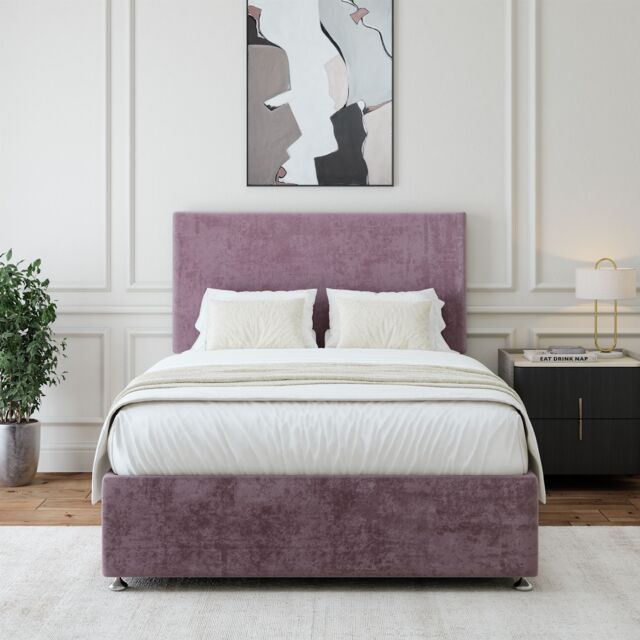 Bedmaster Luxury Velvet 4 Drawer Divan Base & Plain Headboard in Mauve - Size: Super King - image 1