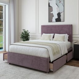 Bedmaster Luxury Velvet 4 Drawer Divan Base & Plain Headboard in Mauve - Size: Super King - thumbnail 2