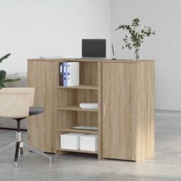 Berkfield Home Reception Desk Sonoma Oak 135x50x103.5 cm Engineered Wood in Brown - thumbnail 3