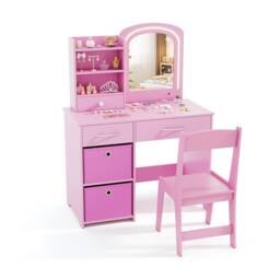 CASART Kids Vanity Setwith Lighted Mirror Princess Makeup Desk and Chair in Pink - thumbnail 1