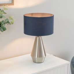 ValueLights Jax Brushed Chrome Dimmable Touch Table Lamp with Fabric Drum Shade & LED Bulb in Silver - thumbnail 1