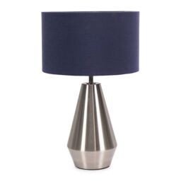 ValueLights Jax Brushed Chrome Dimmable Touch Table Lamp with Fabric Drum Shade & LED Bulb in Silver - thumbnail 2