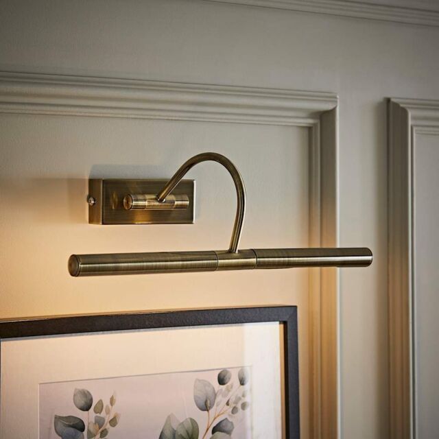 ValueLights Capri Pair Antique Brass Adjustable Twin Bulb Picture Wired Wall Lights in Gold - image 1